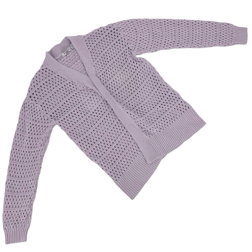 Brave Soul Lilac Purple Open Knit Long Sleeve V-Neck Open Front Cardigan, Small